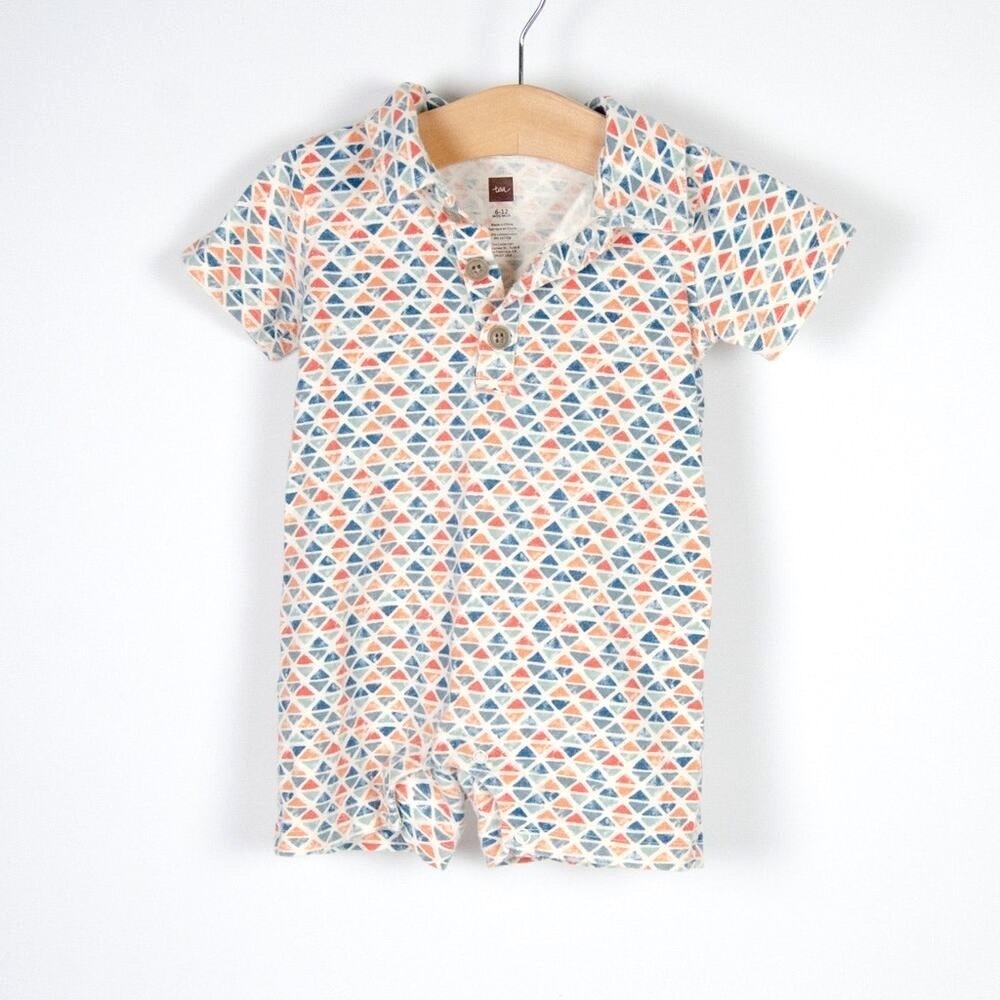 Tea Collection Romper Kids‎ 6-12 Months Blue Orange Triangle Polo One Piece